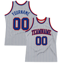 Load image into Gallery viewer, Custom Gray Royal Pinstripe Royal-Red Authentic Basketball Jersey