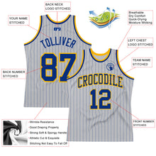 Load image into Gallery viewer, Custom Gray Royal Pinstripe Royal-Gold Authentic Basketball Jersey