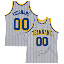 Load image into Gallery viewer, Custom Gray Royal Pinstripe Royal-Gold Authentic Basketball Jersey