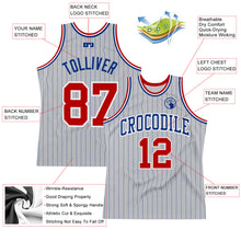 Load image into Gallery viewer, Custom Gray Royal Pinstripe Red-White Authentic Basketball Jersey