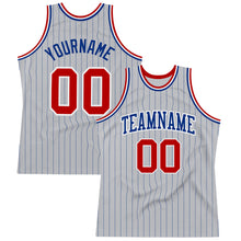Load image into Gallery viewer, Custom Gray Royal Pinstripe Red-White Authentic Basketball Jersey