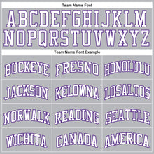 Load image into Gallery viewer, Custom Gray White-Purple Authentic Throwback Basketball Jersey