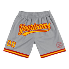 Load image into Gallery viewer, Custom Gray Gold-Red Authentic Throwback Basketball Shorts
