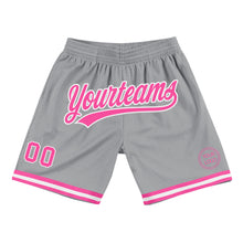 Load image into Gallery viewer, Custom Gray Pink-White Authentic Throwback Basketball Shorts
