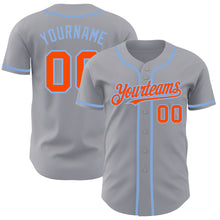 Load image into Gallery viewer, Custom Gray Orange-Light Blue Authentic Baseball Jersey