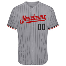 Load image into Gallery viewer, Custom Gray Black Pinstripe Red-White Authentic Baseball Jersey