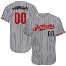 Load image into Gallery viewer, Custom Gray Black Pinstripe Red-White Authentic Baseball Jersey