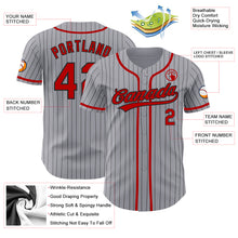 Load image into Gallery viewer, Custom Gray Black Pinstripe Red Authentic Baseball Jersey