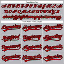 Load image into Gallery viewer, Custom Gray Black Pinstripe Red Authentic Baseball Jersey