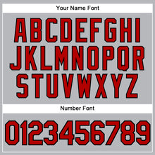 Load image into Gallery viewer, Custom Gray Black Pinstripe Red Authentic Baseball Jersey