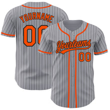 Load image into Gallery viewer, Custom Gray Black Pinstripe Orange Authentic Baseball Jersey