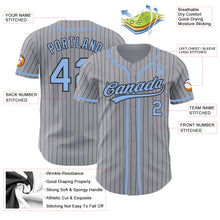 Load image into Gallery viewer, Custom Gray Black Pinstripe Light Blue Authentic Baseball Jersey