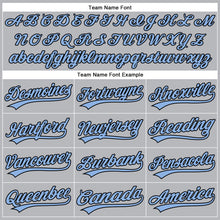 Load image into Gallery viewer, Custom Gray Black Pinstripe Light Blue Authentic Baseball Jersey