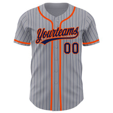 Load image into Gallery viewer, Custom Gray Navy Pinstripe Orange Authentic Baseball Jersey