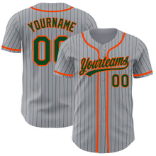 Load image into Gallery viewer, Custom Gray Green Pinstripe Orange Authentic Baseball Jersey