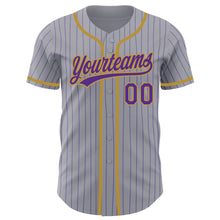 Load image into Gallery viewer, Custom Gray Purple Pinstripe Old Gold Authentic Baseball Jersey
