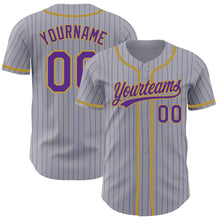 Load image into Gallery viewer, Custom Gray Purple Pinstripe Old Gold Authentic Baseball Jersey