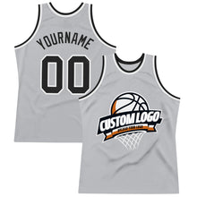 Load image into Gallery viewer, Custom Gray Black-White Authentic Throwback Basketball Jersey