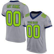 Load image into Gallery viewer, Custom Gray Neon Green-Navy Mesh Authentic Football Jersey