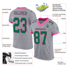Load image into Gallery viewer, Custom Gray Kelly Green-Pink Mesh Authentic Football Jersey