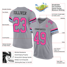 Load image into Gallery viewer, Custom Gray Pink Black-Light Blue Mesh Authentic Football Jersey