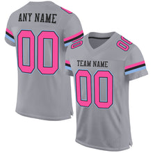 Load image into Gallery viewer, Custom Gray Pink Black-Light Blue Mesh Authentic Football Jersey