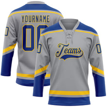 Load image into Gallery viewer, Custom Gray Royal-Yellow Hockey Lace Neck Jersey