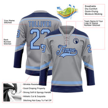 Load image into Gallery viewer, Custom Gray Light Blue-Navy Hockey Lace Neck Jersey