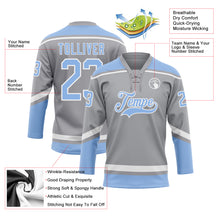 Load image into Gallery viewer, Custom Gray Light Blue-White Hockey Lace Neck Jersey