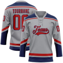 Load image into Gallery viewer, Custom Gray Red-Navy Hockey Lace Neck Jersey