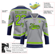 Load image into Gallery viewer, Custom Gray Neon Green-Navy Hockey Lace Neck Jersey