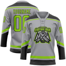 Load image into Gallery viewer, Custom Gray Neon Green-Black Hockey Lace Neck Jersey
