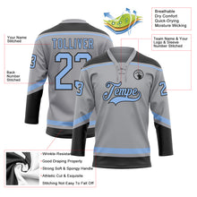 Load image into Gallery viewer, Custom Gray Light Blue-Black Hockey Lace Neck Jersey
