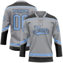 Load image into Gallery viewer, Custom Gray Light Blue-Black Hockey Lace Neck Jersey