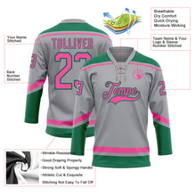 Load image into Gallery viewer, Custom Gray Pink-Kelly Green Hockey Lace Neck Jersey