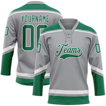Load image into Gallery viewer, Custom Gray Kelly Green-White Hockey Lace Neck Jersey