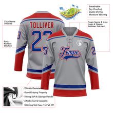 Load image into Gallery viewer, Custom Gray Royal-Red Hockey Lace Neck Jersey