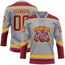 Load image into Gallery viewer, Custom Gray Crimson-Gold Hockey Lace Neck Jersey