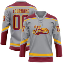 Load image into Gallery viewer, Custom Gray Crimson-Gold Hockey Lace Neck Jersey