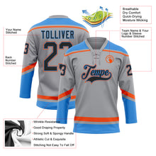 Load image into Gallery viewer, Custom Gray Black Powder Blue-Orange Hockey Lace Neck Jersey
