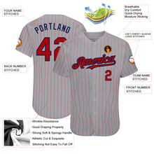 Load image into Gallery viewer, Custom Gray Red Pinstripe Navy Authentic Baseball Jersey