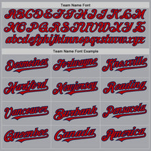 Load image into Gallery viewer, Custom Gray Red Pinstripe Navy Authentic Baseball Jersey