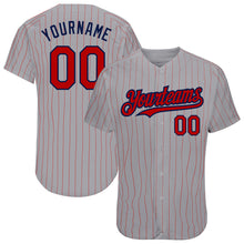 Load image into Gallery viewer, Custom Gray Red Pinstripe Navy Authentic Baseball Jersey