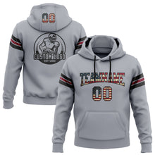 Load image into Gallery viewer, Custom Stitched Gray Vintage USA Flag Black-Crimson Football Pullover Sweatshirt Hoodie