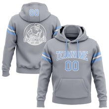 Load image into Gallery viewer, Custom Stitched Gray Light Blue-White Football Pullover Sweatshirt Hoodie