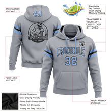 Load image into Gallery viewer, Custom Stitched Gray Light Blue-Black Football Pullover Sweatshirt Hoodie
