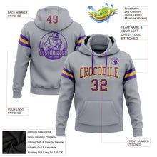 Load image into Gallery viewer, Custom Stitched Gray Purple-Gold Football Pullover Sweatshirt Hoodie
