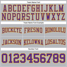 Load image into Gallery viewer, Custom Stitched Gray Purple-Gold Football Pullover Sweatshirt Hoodie