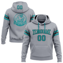 Load image into Gallery viewer, Custom Stitched Gray Teal-Black Football Pullover Sweatshirt Hoodie
