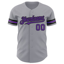 Load image into Gallery viewer, Custom Gray Purple-Black Authentic Baseball Jersey